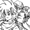 Ryudo and Millenia from Dreamcast RPG Grandia II strike a pose in some of the most painstakingly detailed costumes I've ever tried to draw.