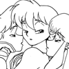 Ranma snuggles with two of hir suitors in this gratuitous lesbian pic.