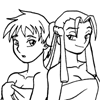 Sakura and Karin from Street Fighter Alpha series.  Rivals sharing a towel!